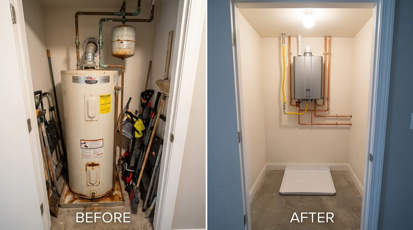 Tank water heater versus wall-mounted tankless unit comparison for Columbus, NM homeowners