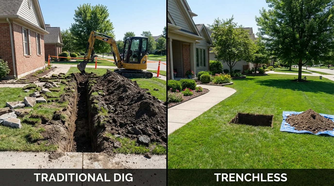 Trenchless sewer repair with minimal yard damage versus traditional excavation in Columbus, NM